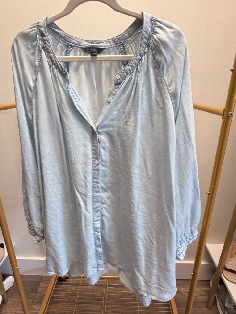 Terra and Sky Denim Peasant Top - Picture 2 of 2